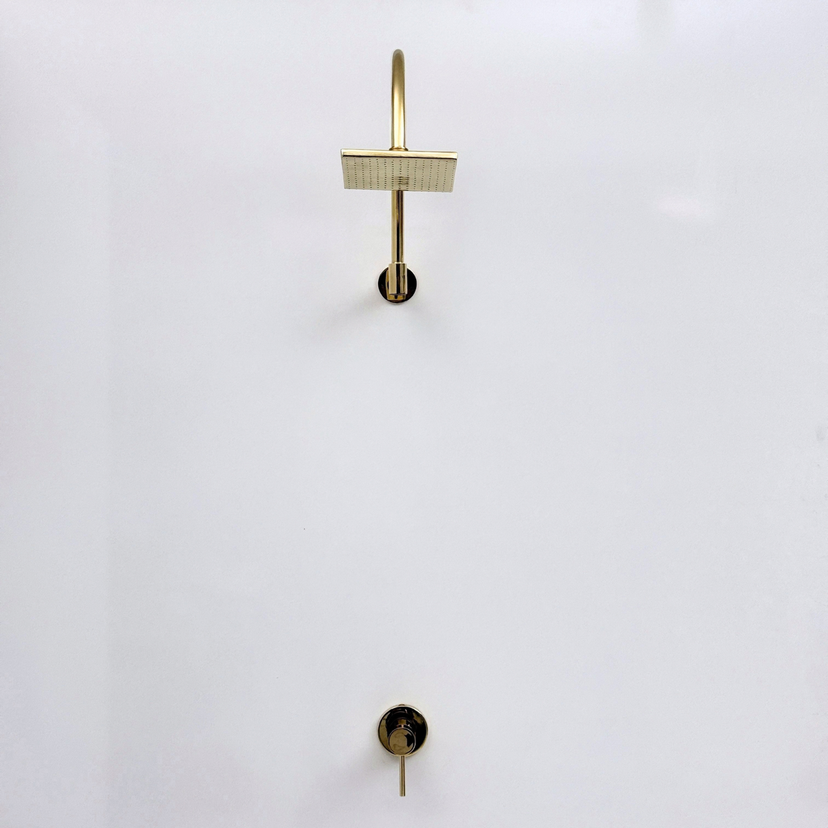 Unlacquered Brass Concealed Square Rain Shower System with Gooseneck Arm