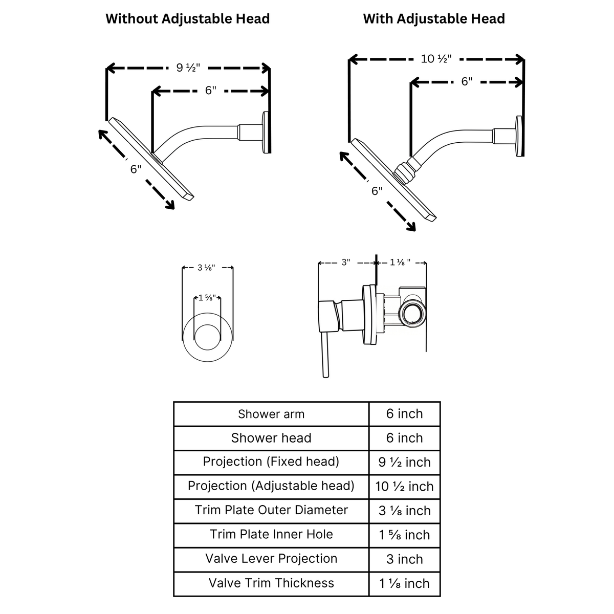 Unlacquered Brass Concealed Shower System with Square Swivel Head