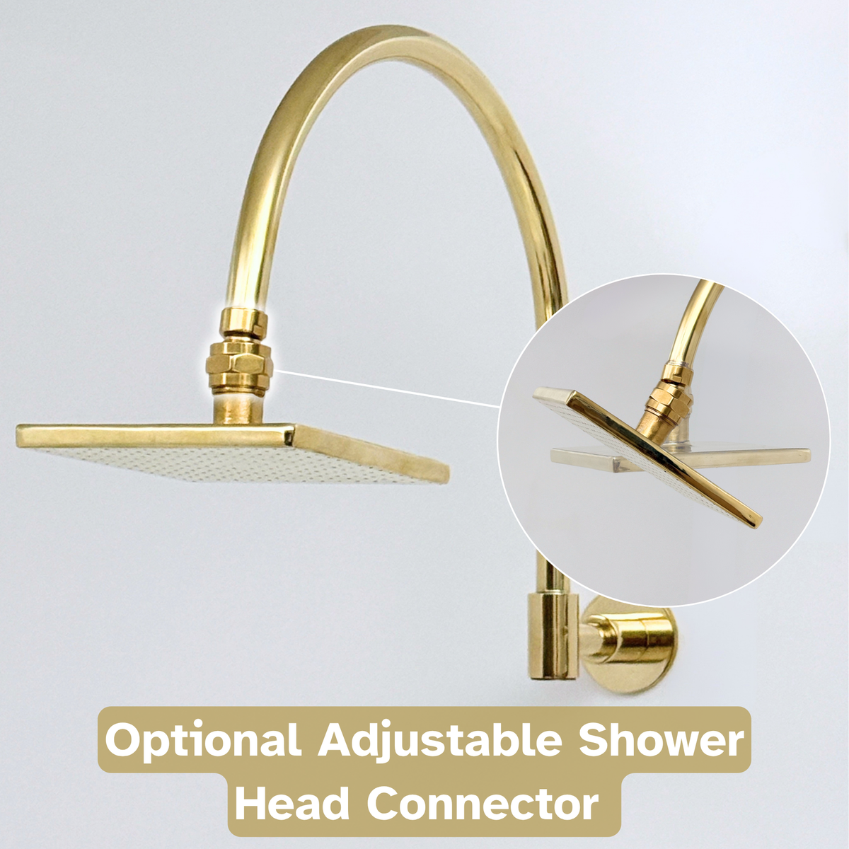 Unlacquered Brass Concealed Square Rain Shower System with Gooseneck Arm