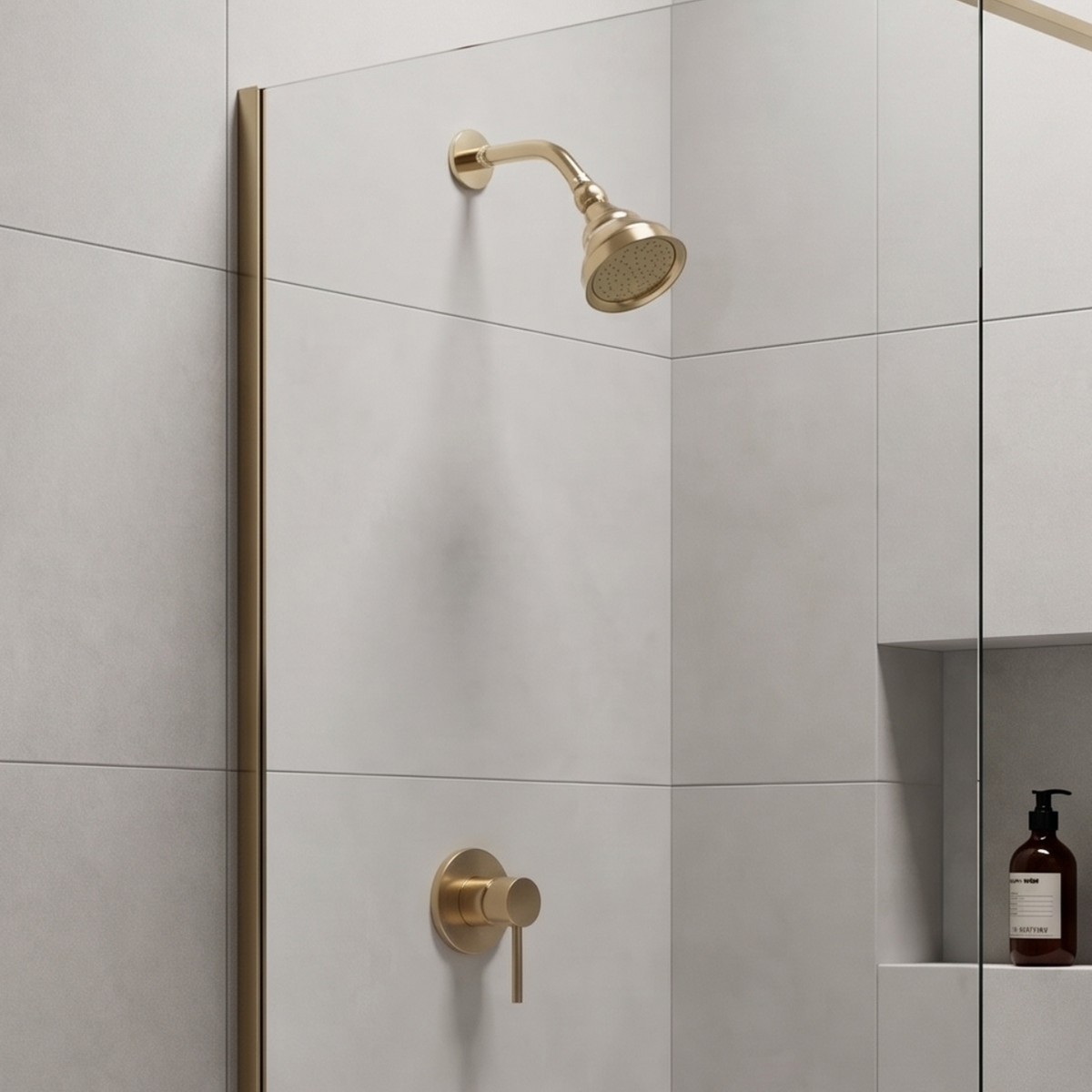 Unlacquered Brass Concealed Shower System with Swivel Head