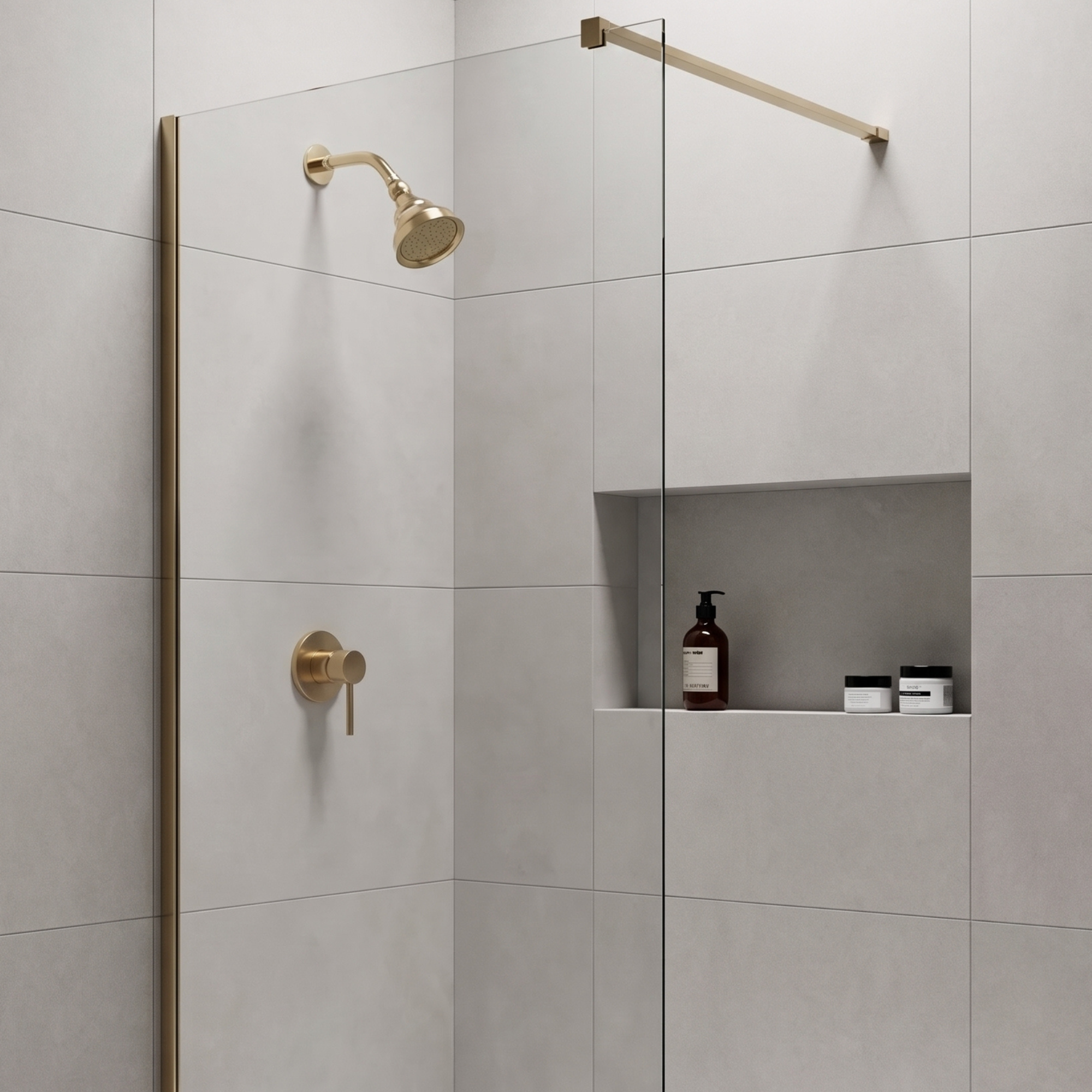 Unlacquered Brass Concealed Shower System with Swivel Head