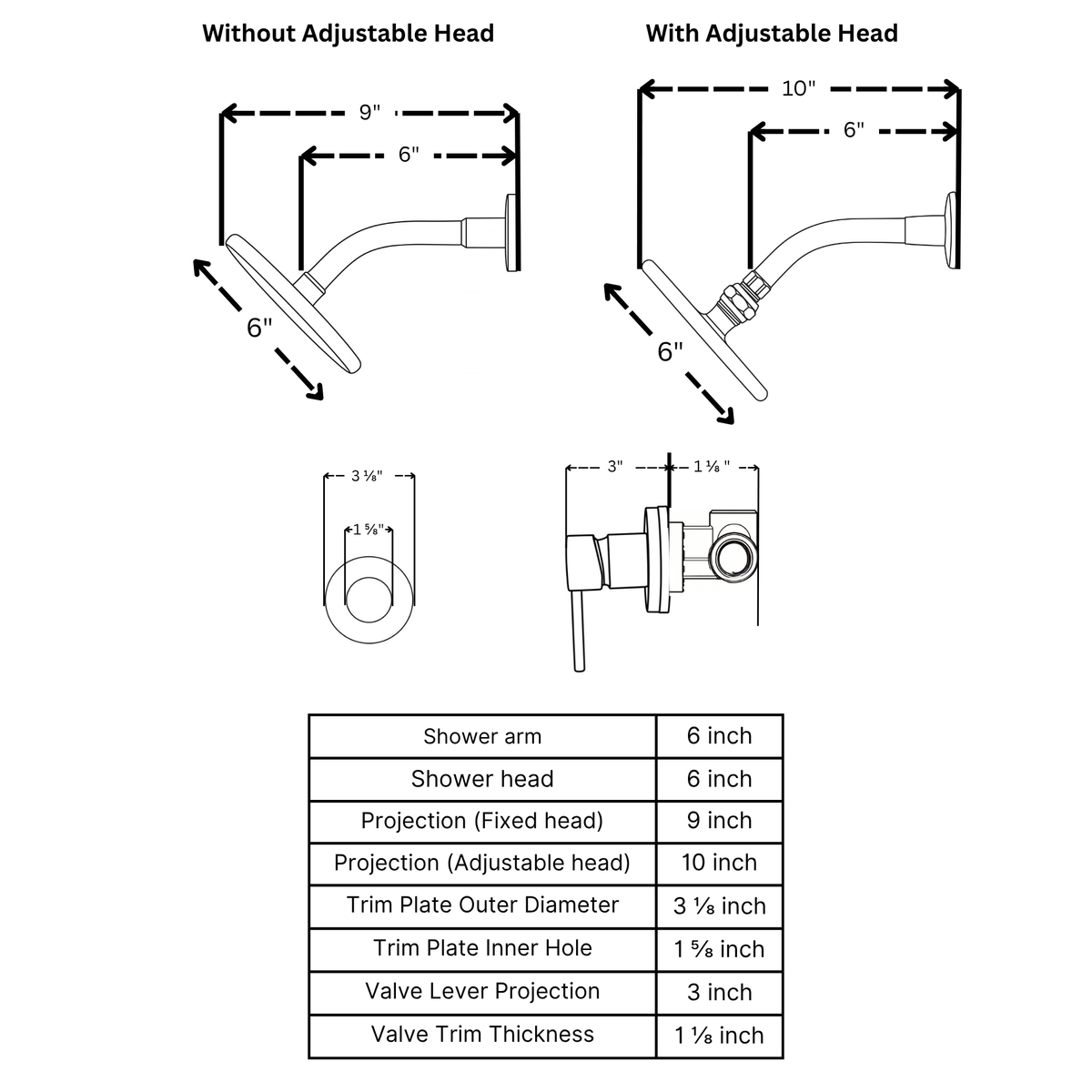 Unlacquered Brass Concealed Shower System with Round Swivel Head