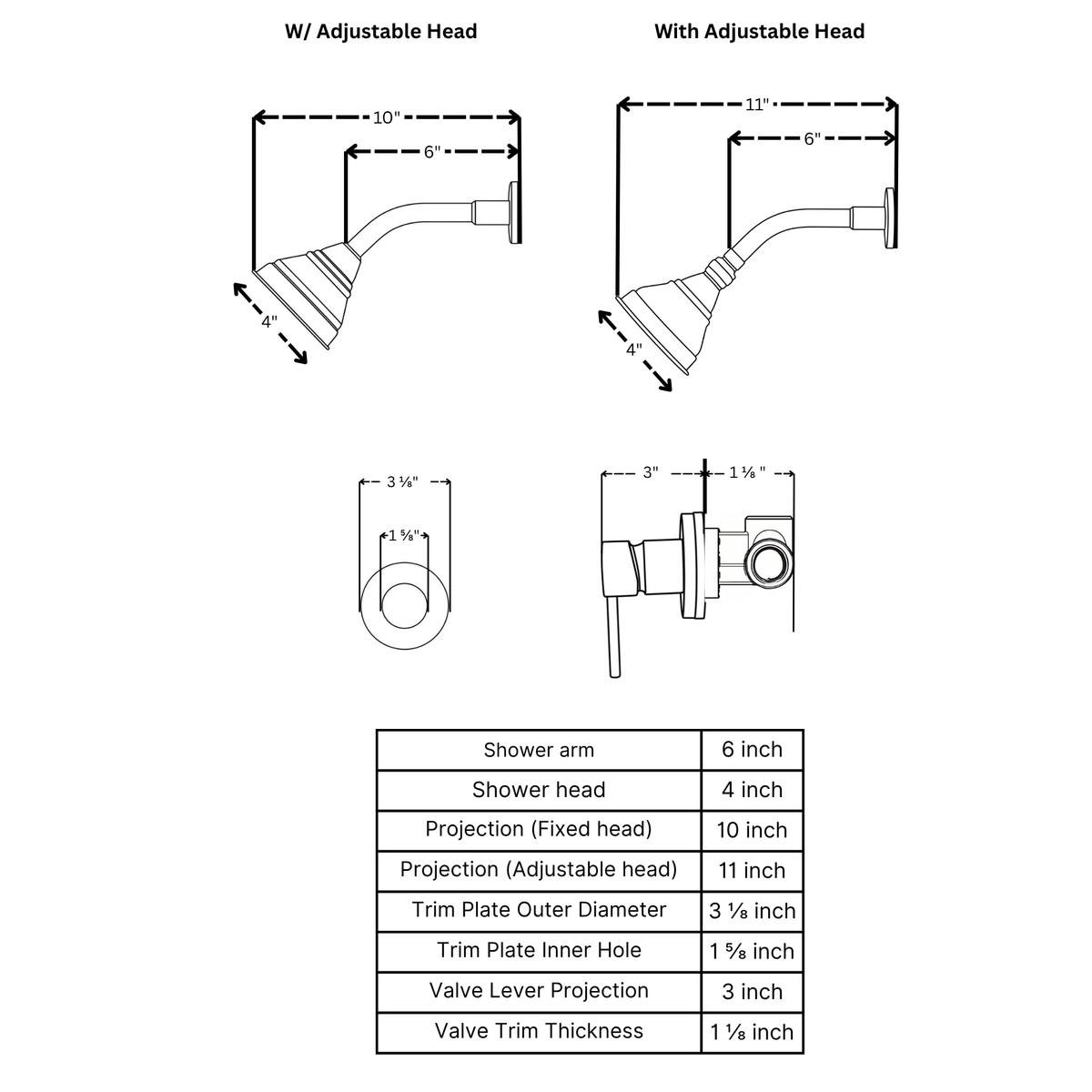 Unlacquered Brass Concealed Shower System with Swivel Head