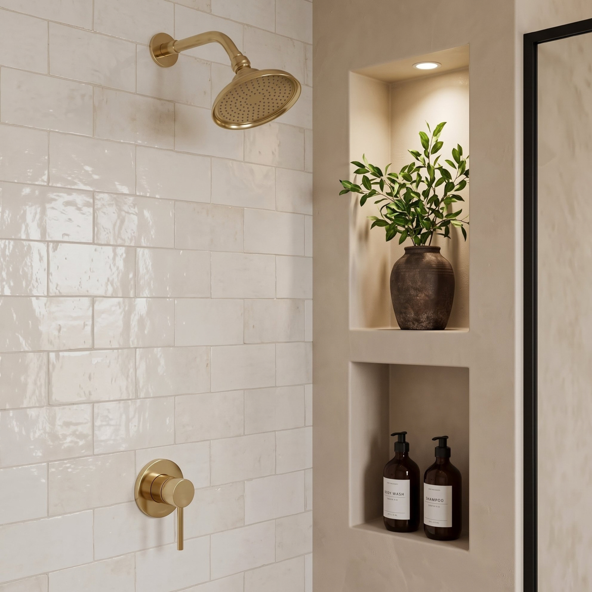 Unlacquered Brass Concealed Shower System with Swivel Head 8