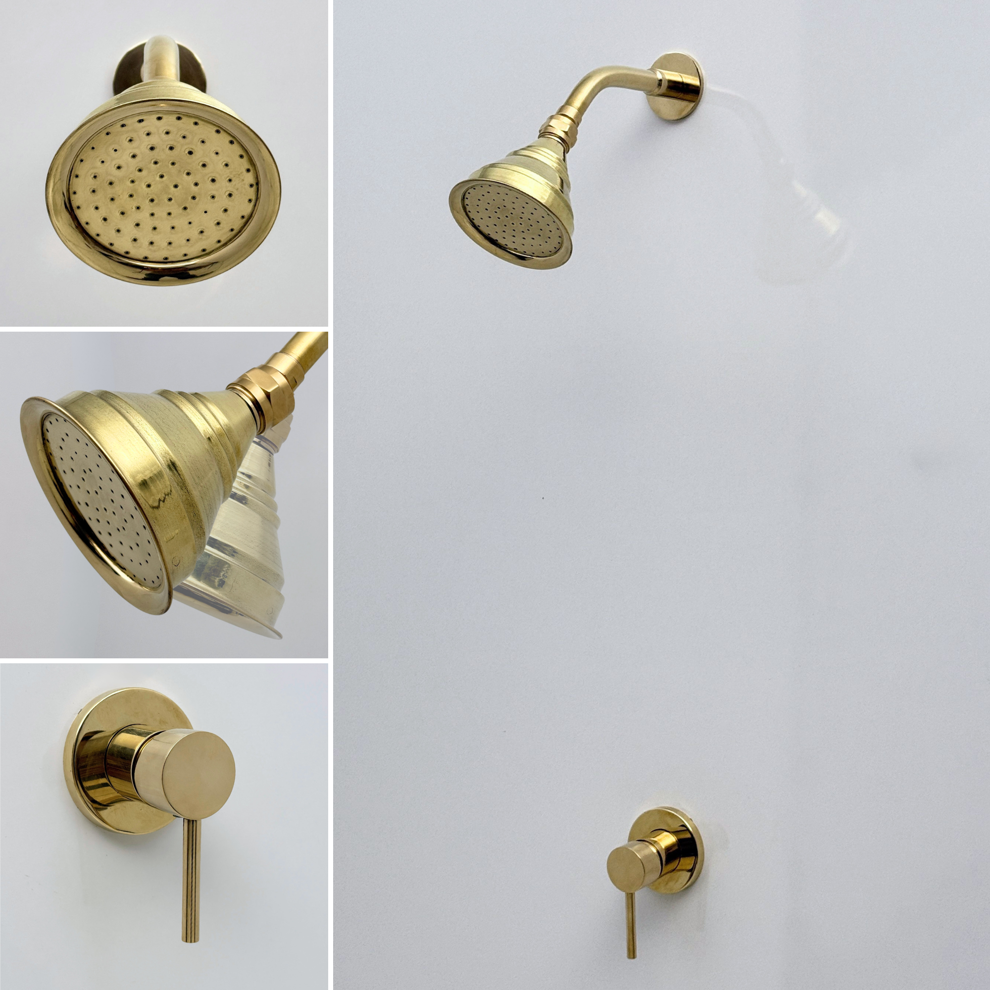 Unlacquered Brass Concealed Shower System with Swivel Head
