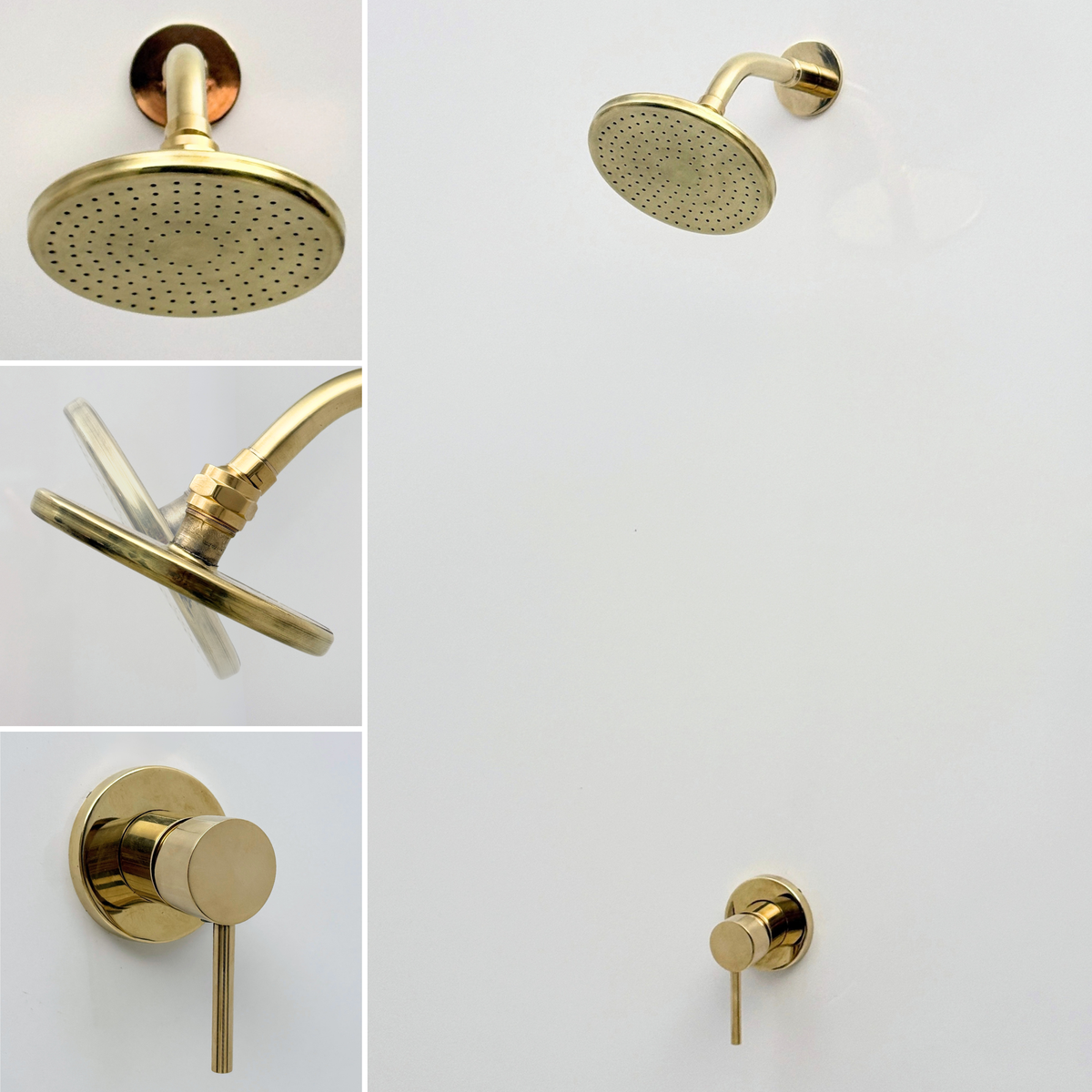 Unlacquered Brass Concealed Shower System with Round Swivel Head