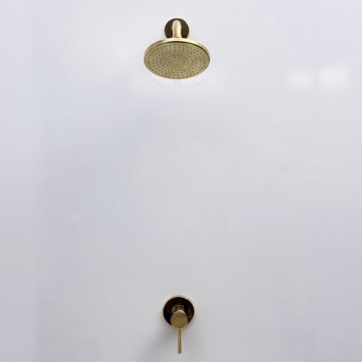 Unlacquered Brass Concealed Shower System with Round Swivel Head