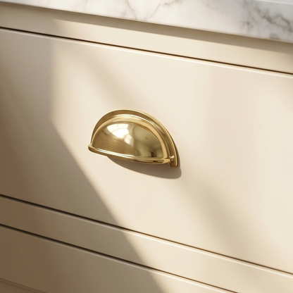 Unlacquered Brass Cup Pull Handles, Solid Brass Bin Pull