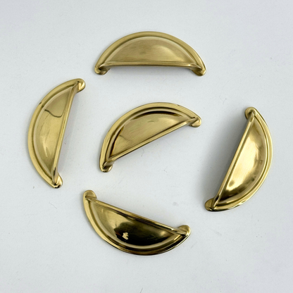 Unlacquered Brass Cup Pull Handles, Solid Brass Bin Pull