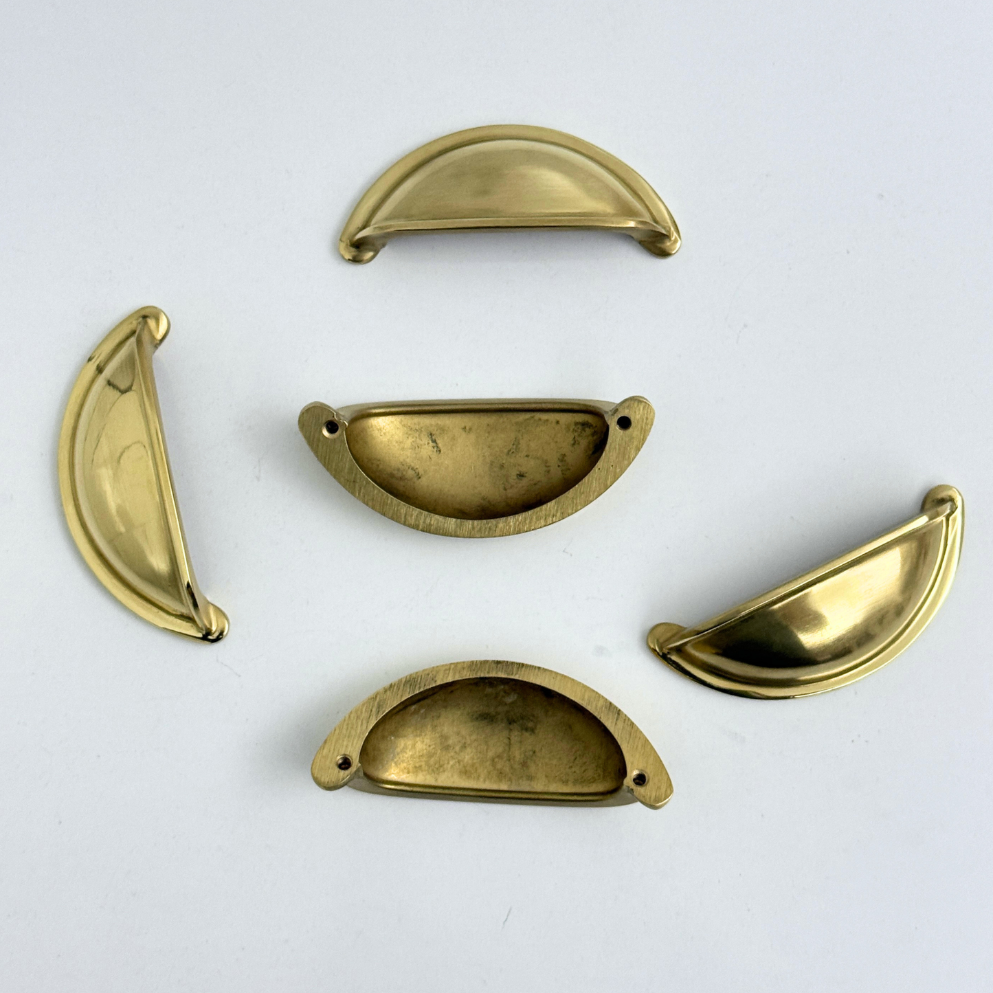 Unlacquered Brass Cup Pull Handles, Solid Brass Bin Pull