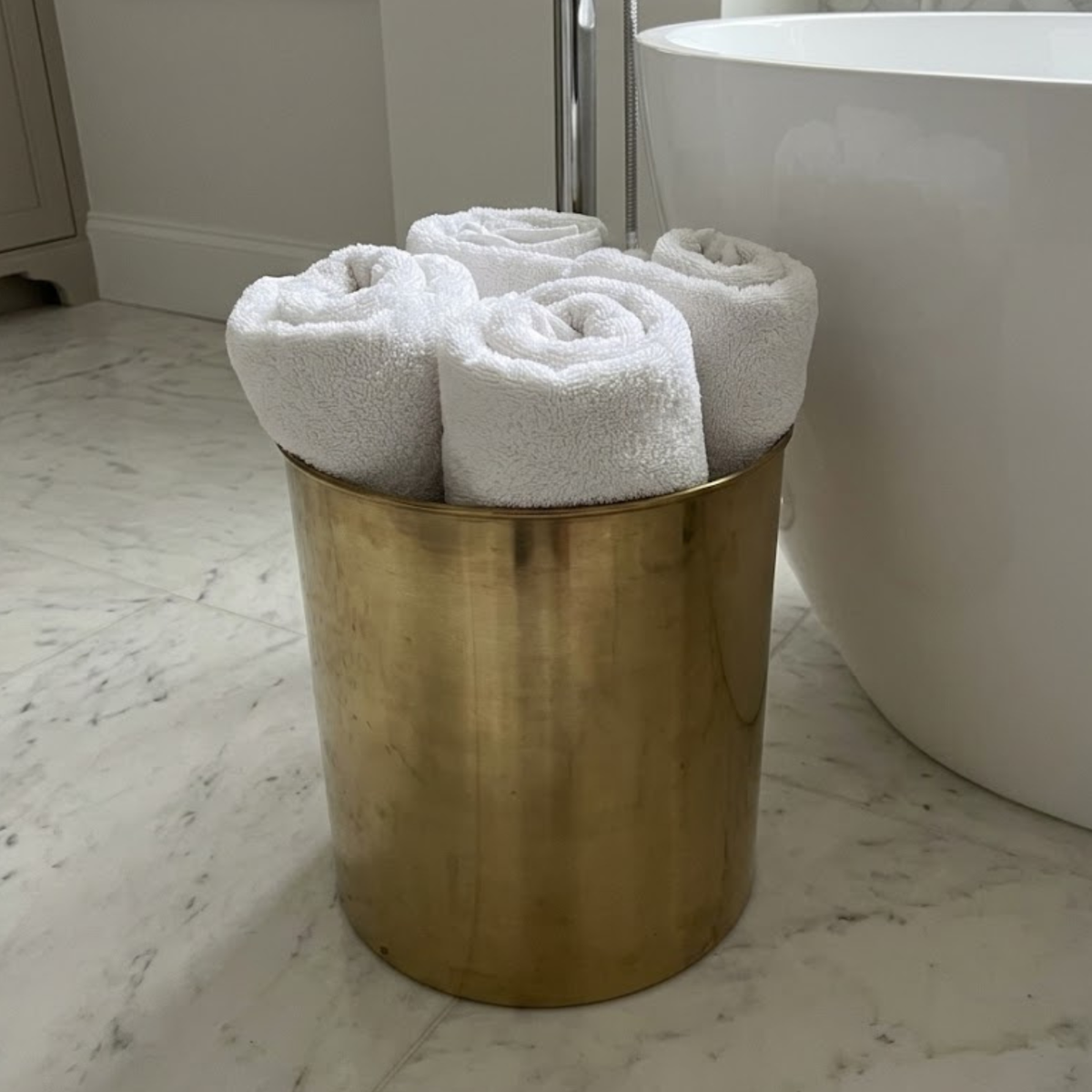 Unlacquered Brass Cylinder Trash Can, Solid Brass Towel holder