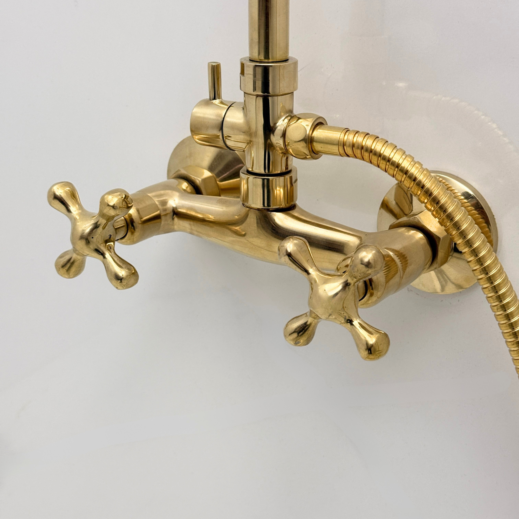 Unlacquered Brass Exposed Shower System With Adjustable Shower Head & Handheld Shower