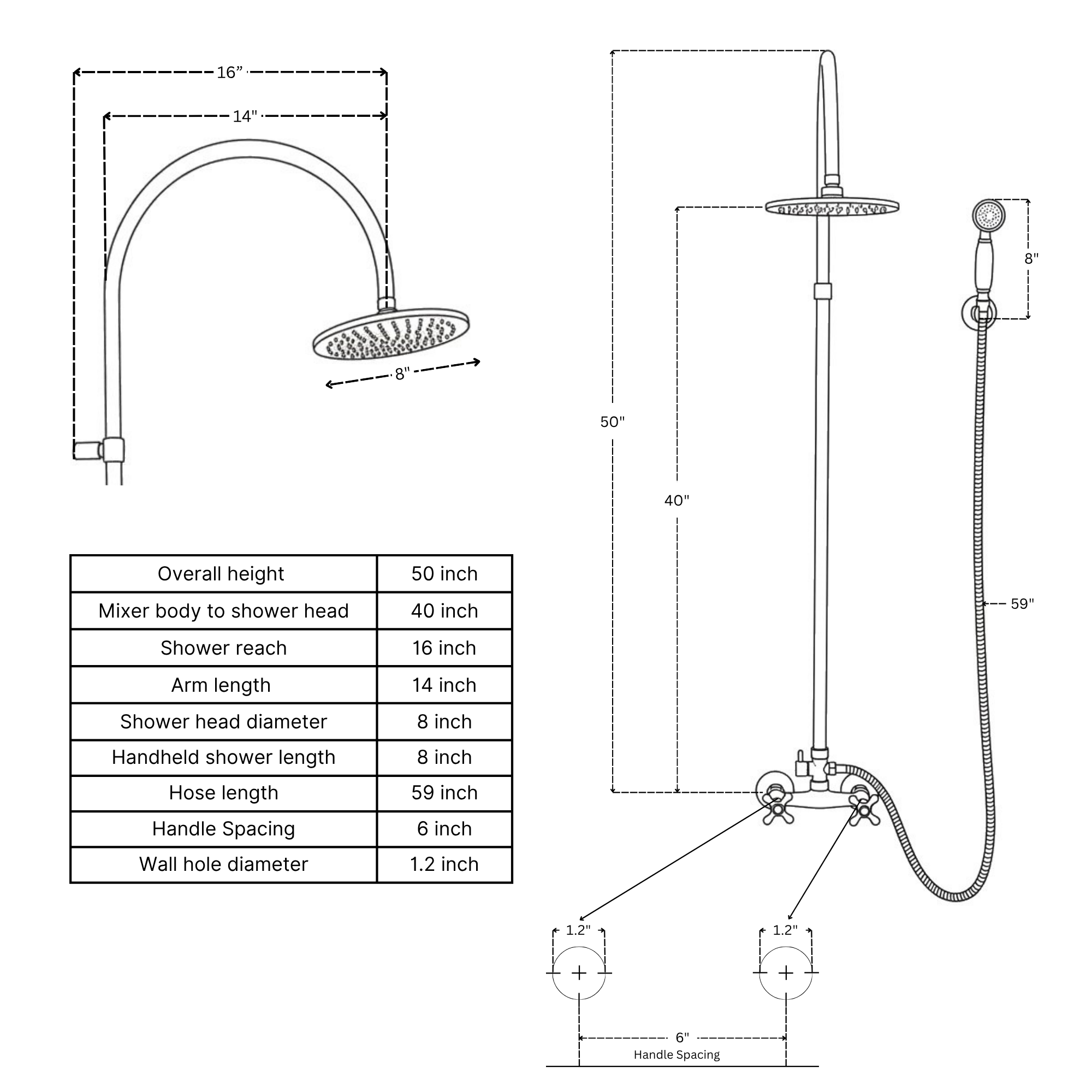 Unlacquered Brass Exposed Shower System With Adjustable Shower Head & Handheld Shower