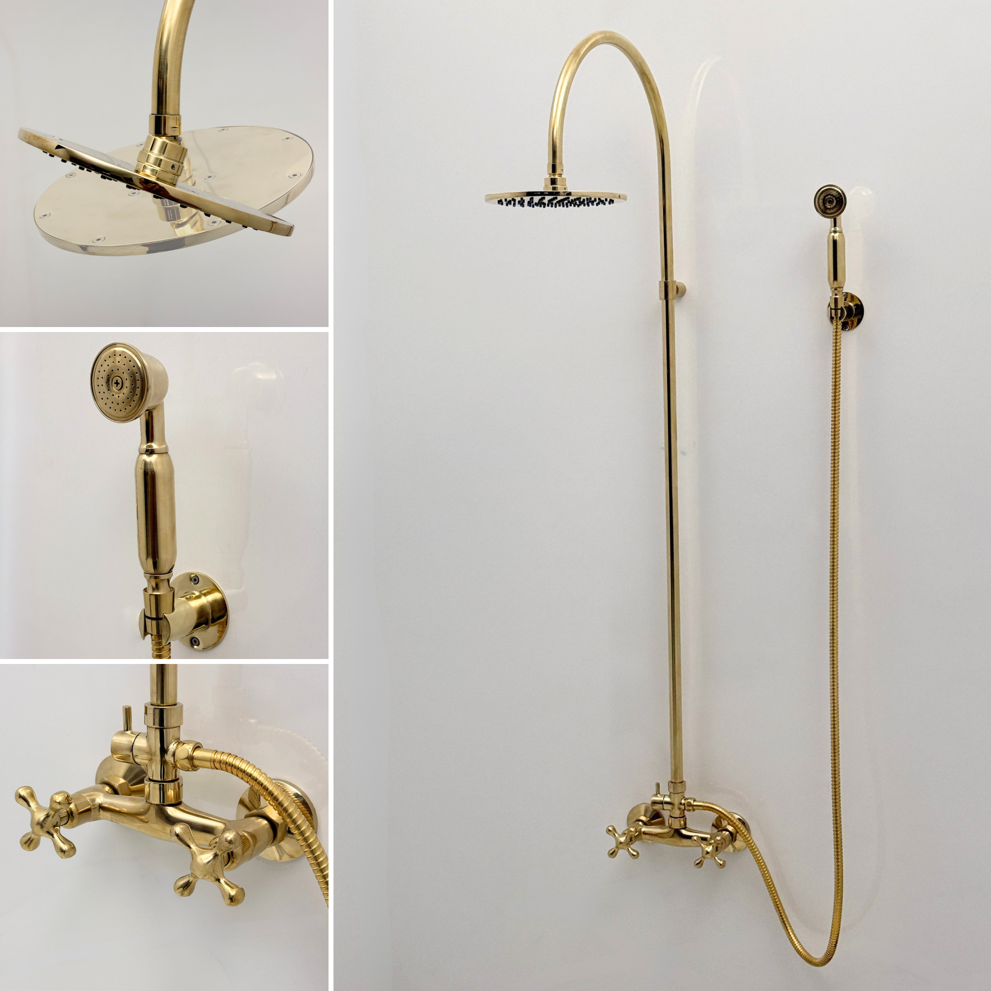 Unlacquered Brass Exposed Shower System With Adjustable Shower Head & Handheld Shower