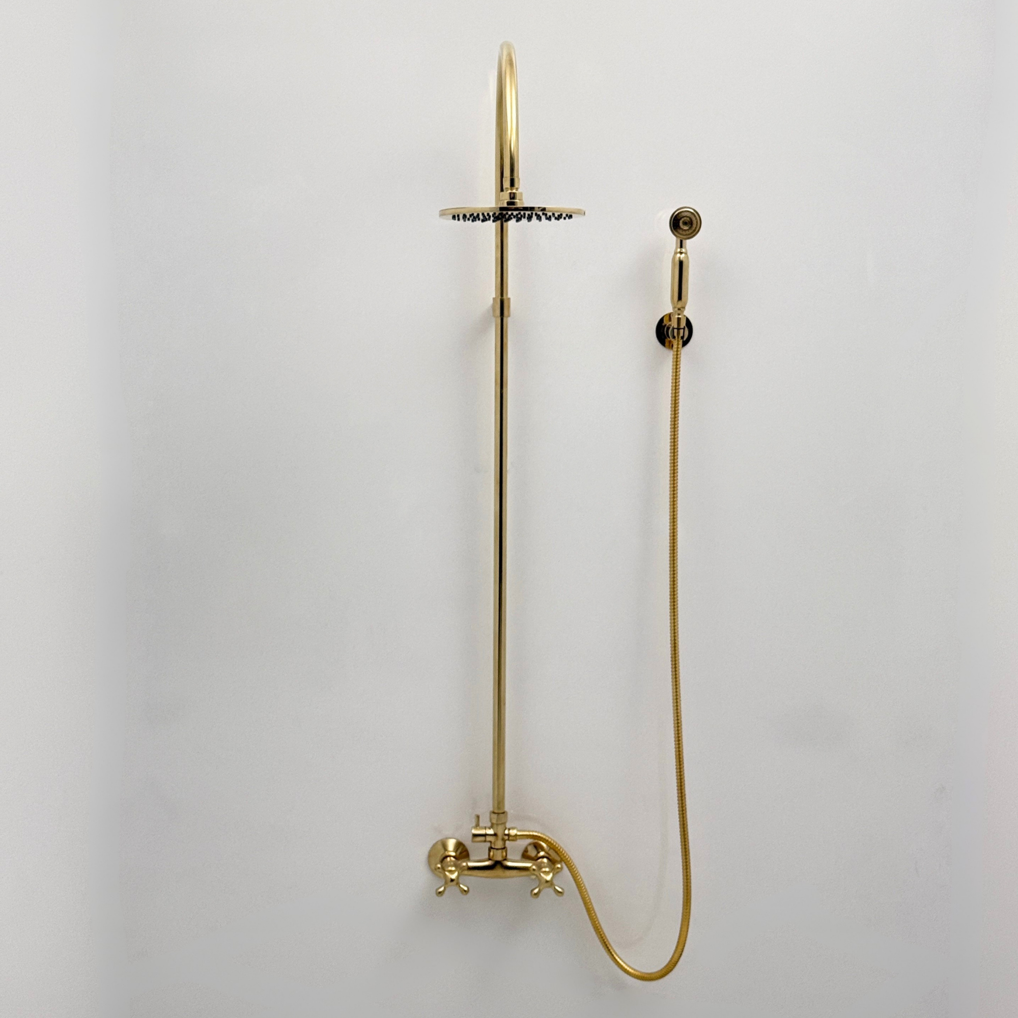 Unlacquered Brass Exposed Shower System With Adjustable Shower Head & Handheld Shower