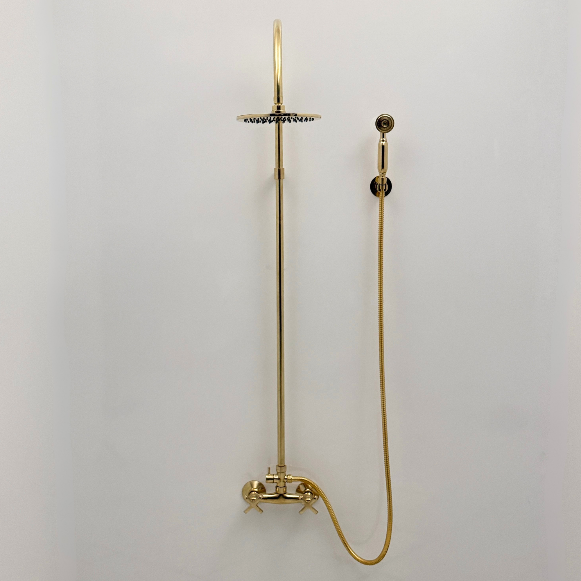 Unlacquered Brass Exposed Shower System With Adjustable Shower Head & Handheld Shower