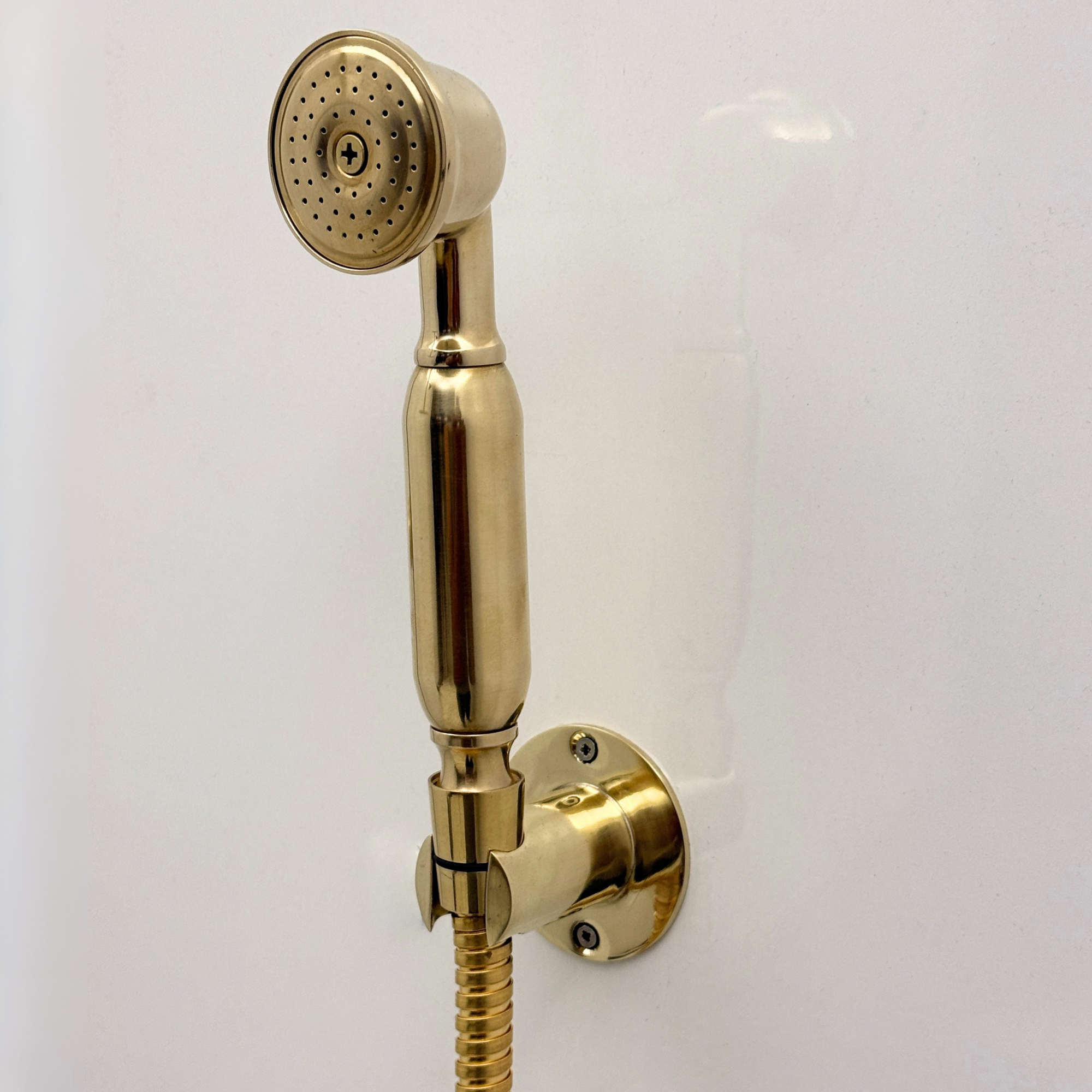 Unlacquered Brass Exposed Shower System With Adjustable Shower Head & Handheld Shower