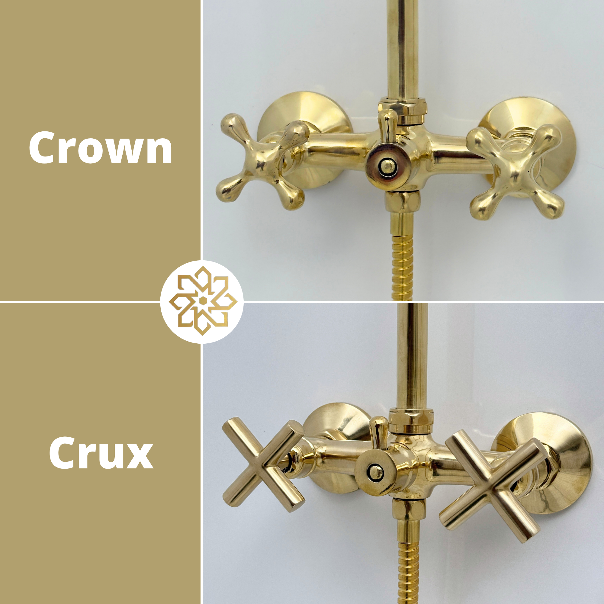 Unlacquered Brass Exposed Shower System with Handheld Shower
