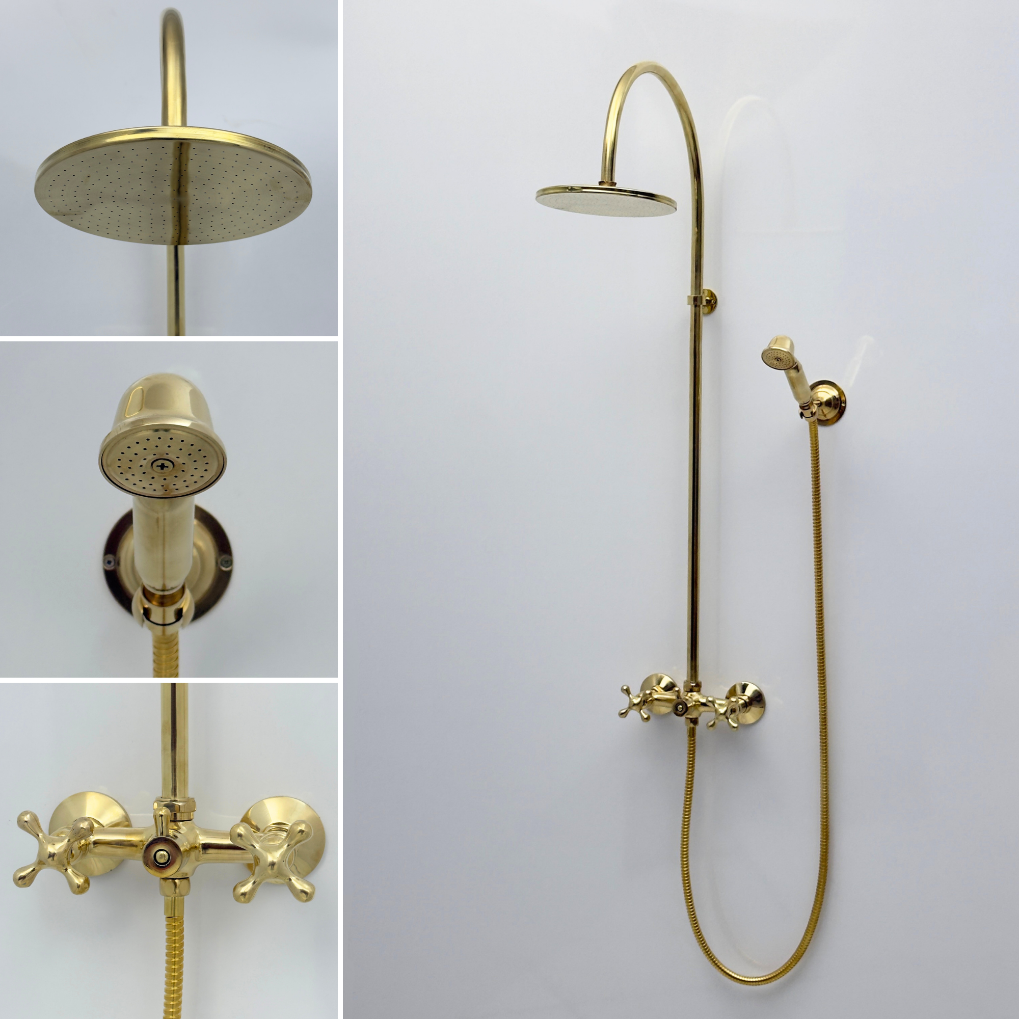 Unlacquered Brass Exposed Shower System with Handheld Shower