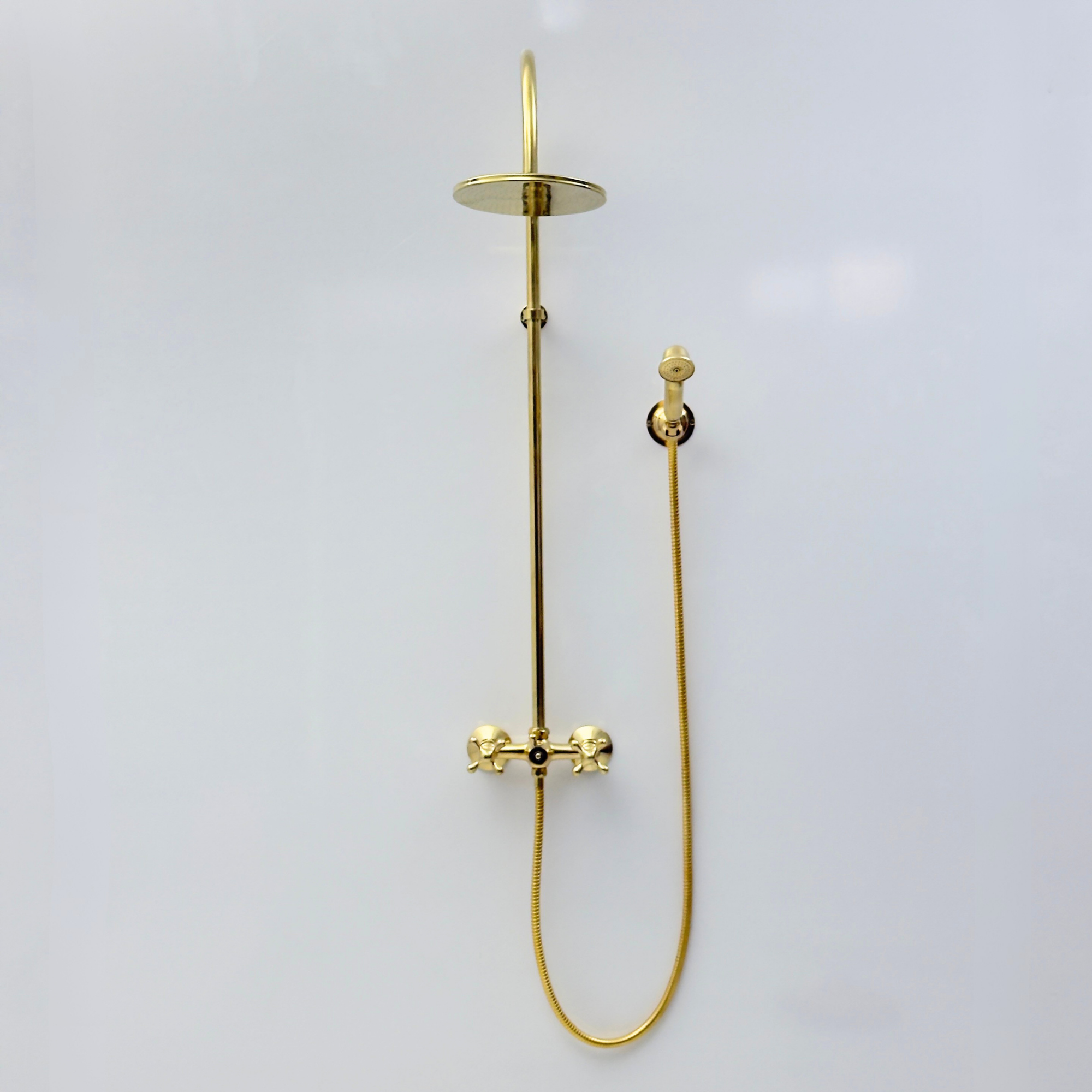 Unlacquered Brass Exposed Shower System with Handheld Shower