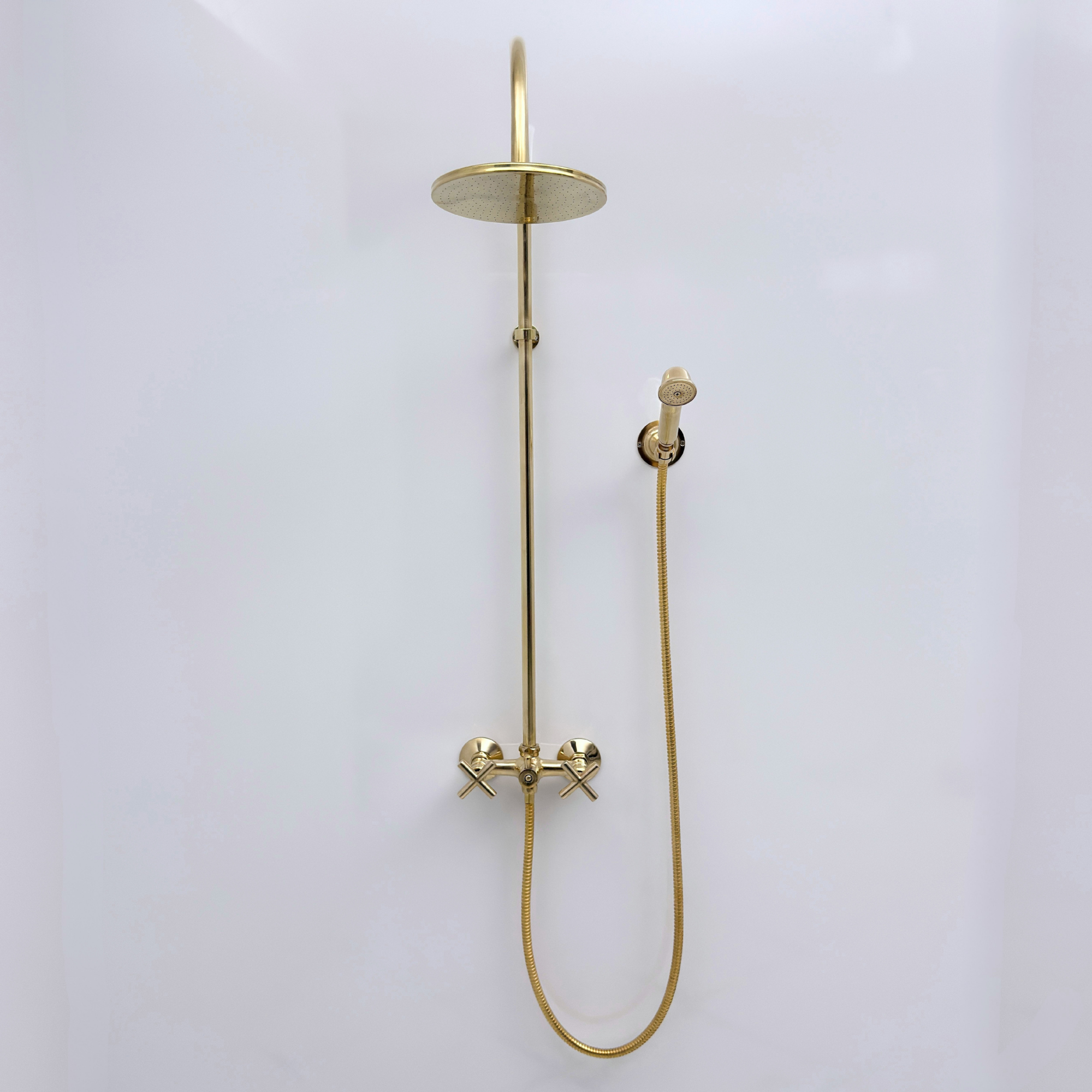 Unlacquered Brass Exposed Shower System with Handheld Shower