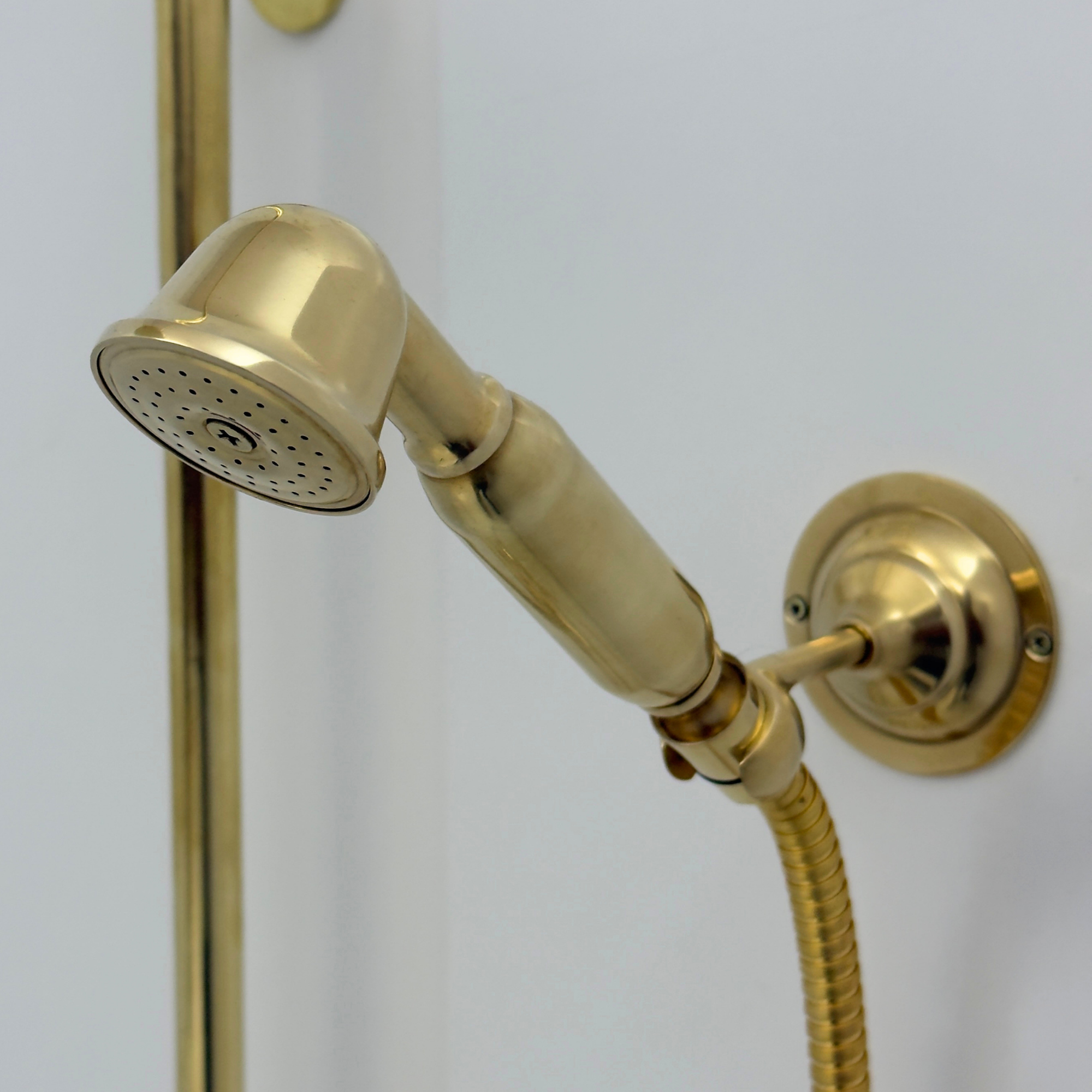 Unlacquered Brass Exposed Shower System with Handheld Shower