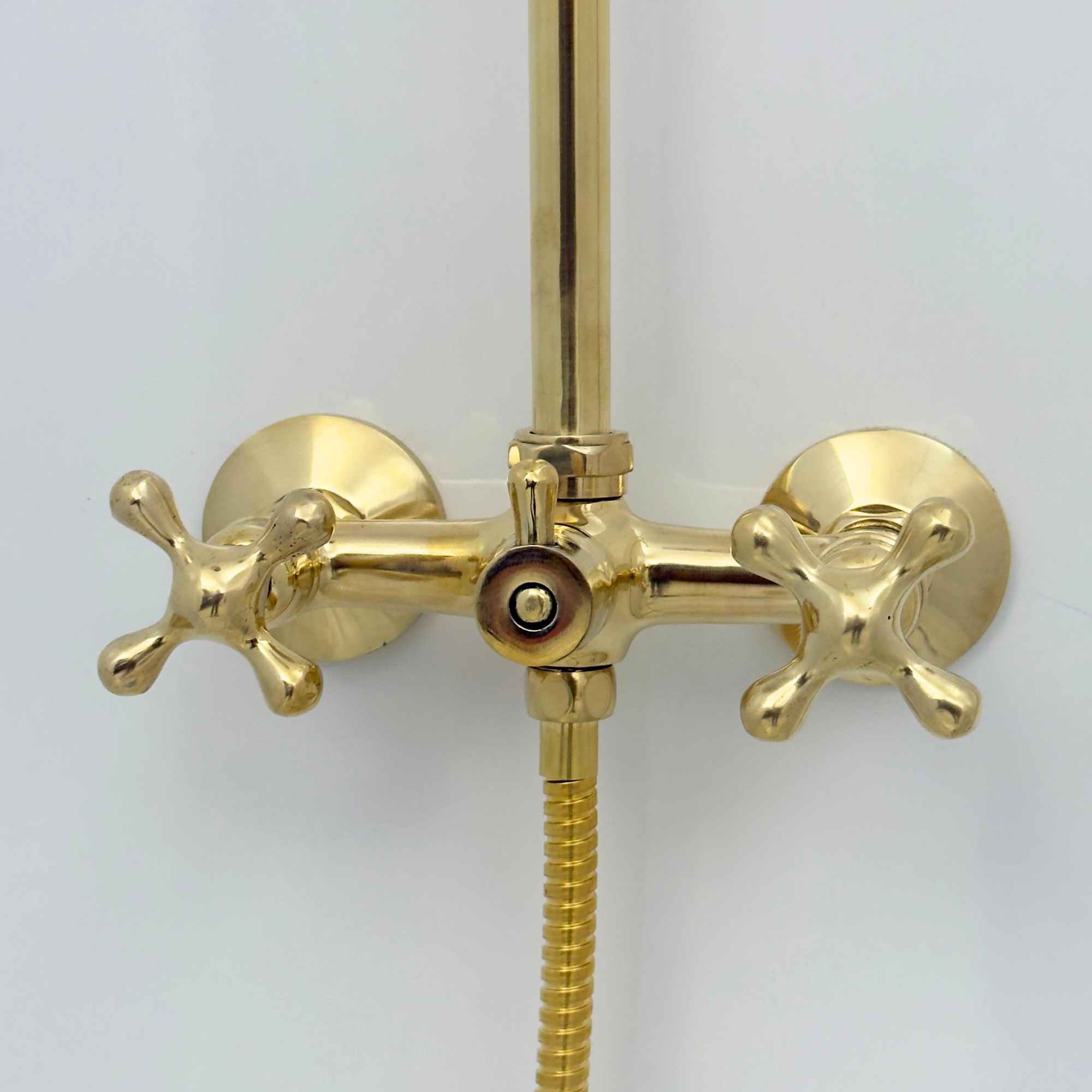 Unlacquered Brass Exposed Shower System with Handheld Shower