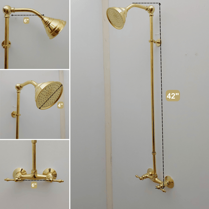 Unlacquered Brass Shower System with Round Shower Head and Lever Handles - Ref: ATLASS48