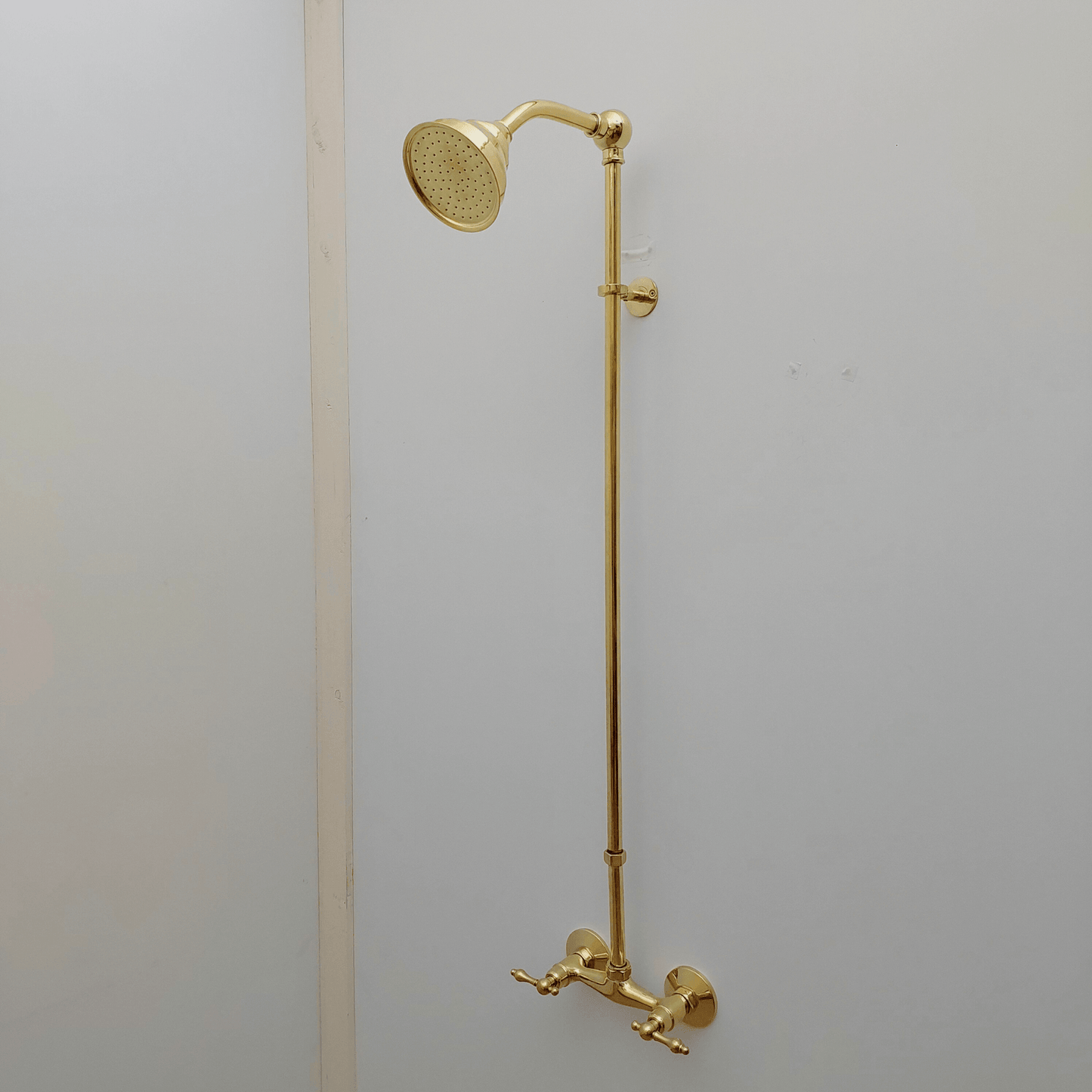 Unlacquered Brass Shower System with Round Shower Head and Lever Handles - Ref: ATLASS48