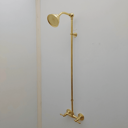 Unlacquered Brass Shower System with Round Shower Head and Lever Handles - Ref: ATLASS48