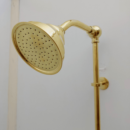 Unlacquered Brass Shower System with Round Shower Head and Lever Handles - Ref: ATLASS48