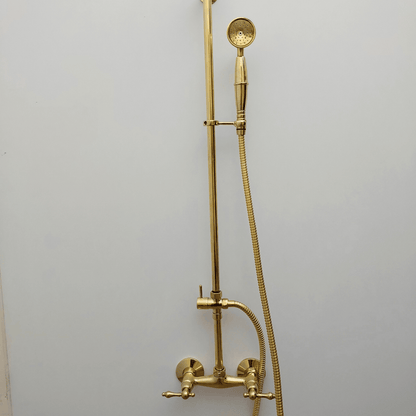 Unlacquered Brass Shower System with Handheld Shower Head and Round Shower Head - Ref: ATLASS45
