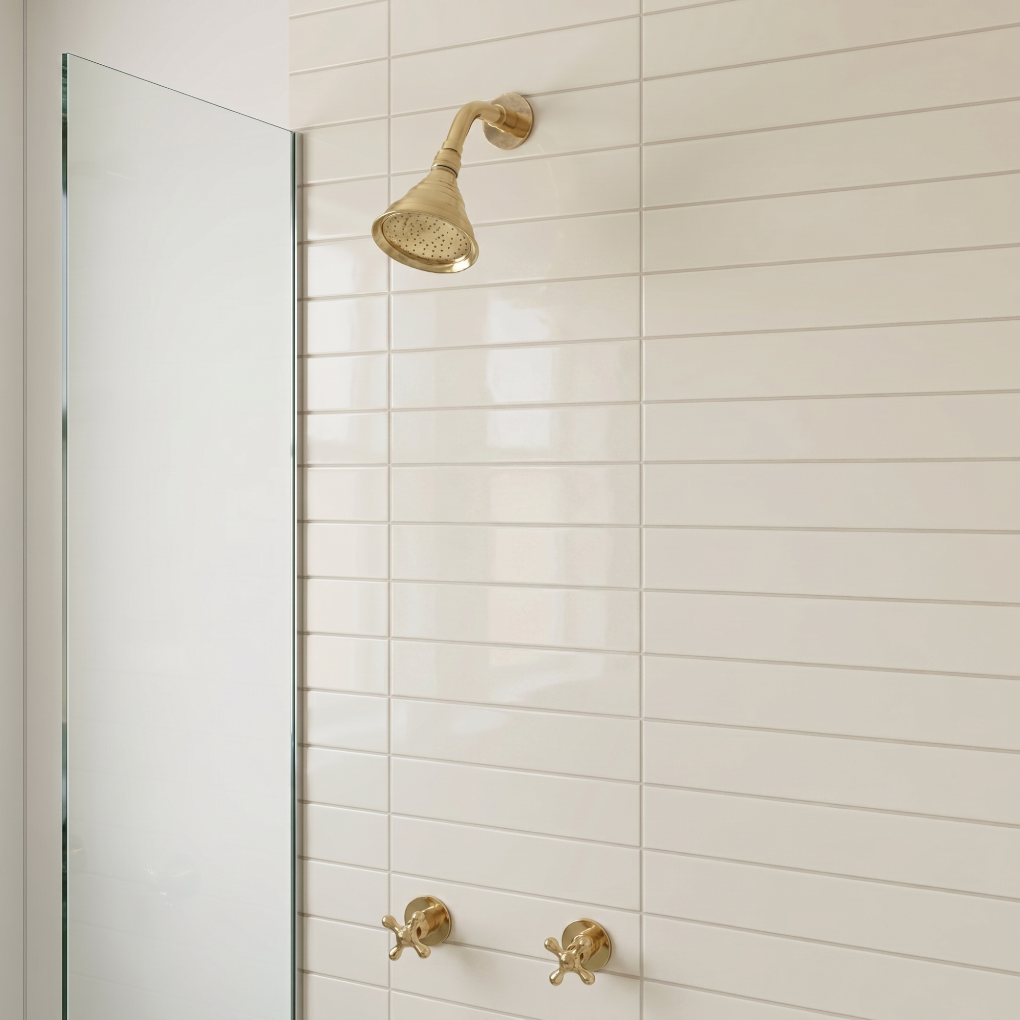 Unlacquered Brass Shower System with Adjustable Round Rain Shower Head