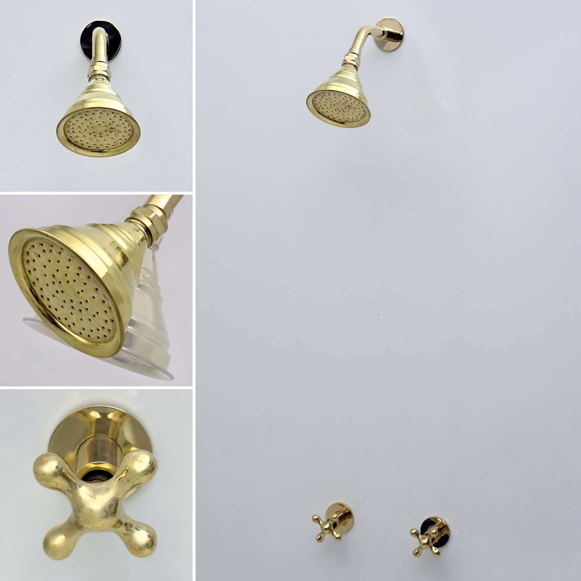 Unlacquered Brass Shower System with Adjustable Round Rain Shower Head
