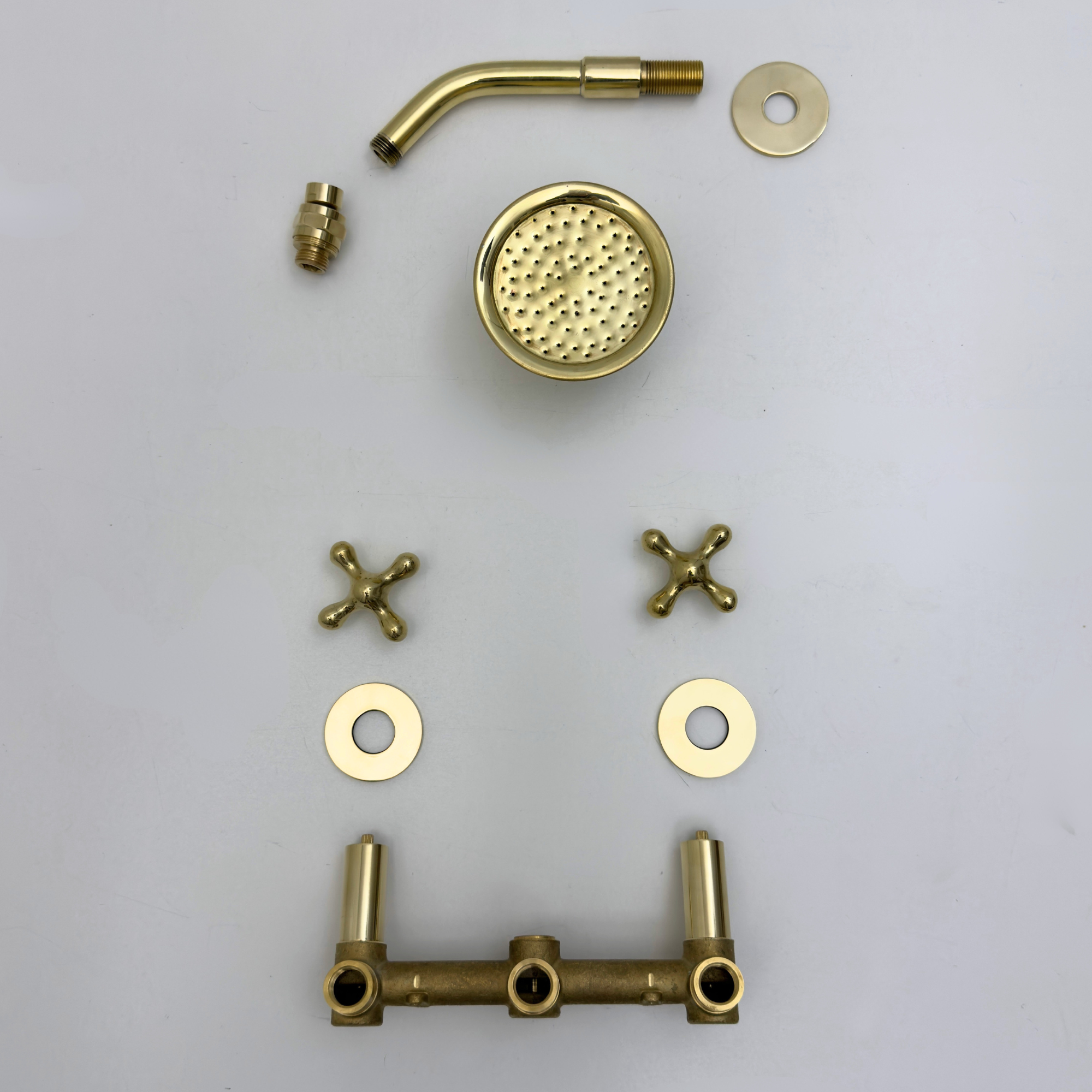 Unlacquered Brass Shower System with Adjustable Round Rain Shower Head