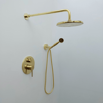 Unlacquered Brass Shower System with Handheld Shower Head and Round Rain Shower Head - Ref: ATLASS49