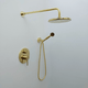 Unlacquered Brass Shower System with Handheld Shower Head and Round Rain Shower Head - Ref: ATLASS49