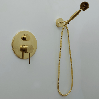 Unlacquered Brass Shower System with Handheld Shower Head and Round Rain Shower Head - Ref: ATLASS49