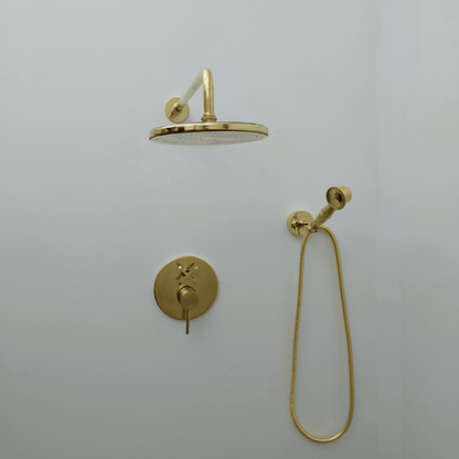 Unlacquered Brass Shower System with Handheld Shower Head and Round Rain Shower Head - Ref: ATLASS49