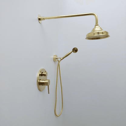 Unlacquered Brass Shower System with Handheld Shower Head and Round Rain Shower Head - Ref: ATLASS50