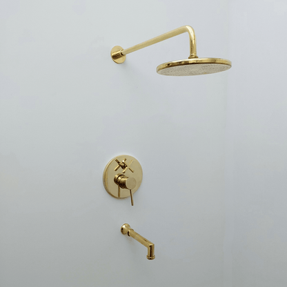 Unlacquered Brass Shower System with Tub Filler and Round Rain Shower Head - Ref: ATLASS51