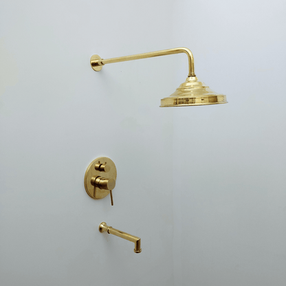Unlacquered Brass Shower System with Tub Filler and Round Rain Shower Head - Ref: ATLASS52