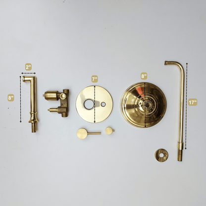 Unlacquered Brass Shower System with Tub Filler and Round Rain Shower Head - Ref: ATLASS52