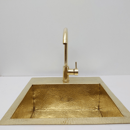 Unlacquered Brass Sink with Matching Faucet, Drop-in Solid Brass Hammered Brass with Sink Strainer - Ref: SN005B