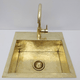 Unlacquered Brass Sink with Matching Faucet, Drop-in Solid Brass Hammered Brass with Sink Strainer - Ref: SN005B