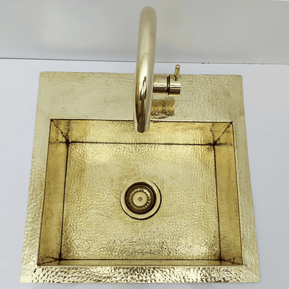 Unlacquered Brass Sink with Matching Faucet, Drop-in Solid Brass Hammered Brass with Sink Strainer - Ref: SN005B
