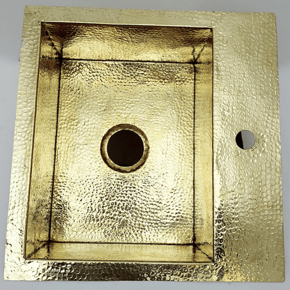 Unlacquered Brass Sink with Matching Faucet, Drop-in Solid Brass Hammered Brass with Sink Strainer - Ref: SN005B