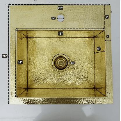 Unlacquered Brass Sink with Matching Faucet, Drop-in Solid Brass Hammered Brass with Sink Strainer - Ref: SN005B