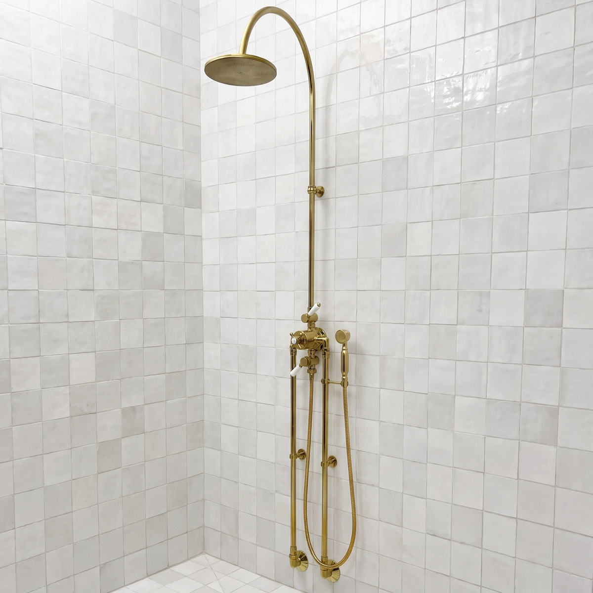 Unlacquered Brass Thermostatic Shower System With Handheld Shower
