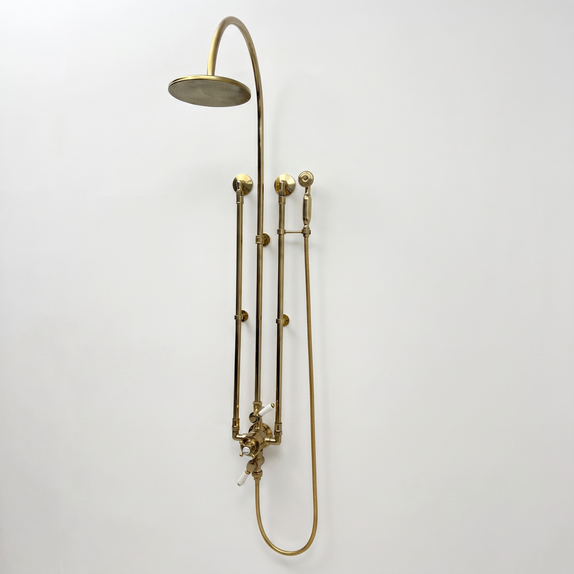 Unlacquered Brass Thermostatic Shower System With Handheld Shower